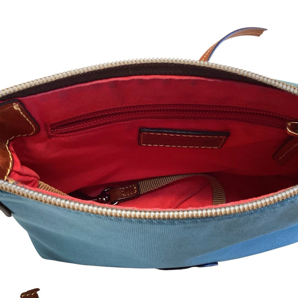 Dooney & Bourke Crossbody Bag Small Blue Sullivan Pouchette Leather Nylon EUC - Picture 9 of 10